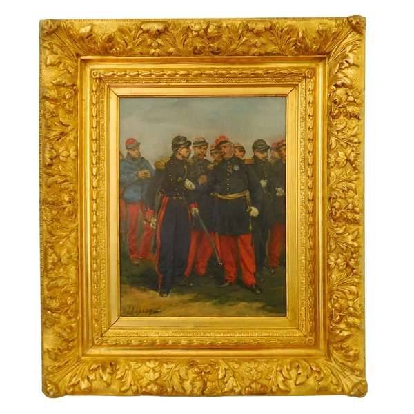 Officiers d'Etat-Major Français par Henri-Louis Dupray, huile sur toile, cadre en bois doré