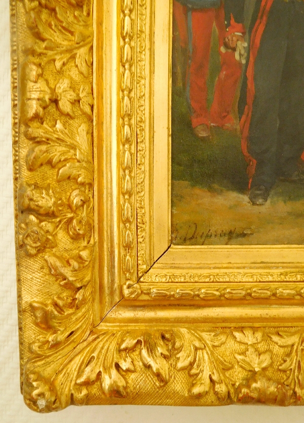 Henri-Louis Dupray : French staff officers in the 1880's, oil on canvas in a gilt wood frame