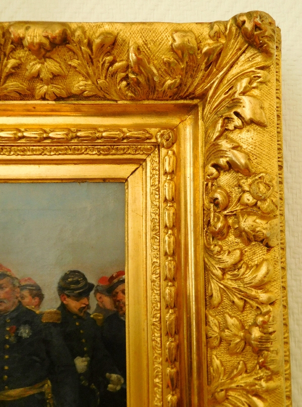 Officiers d'Etat-Major Français par Henri-Louis Dupray, huile sur toile, cadre en bois doré