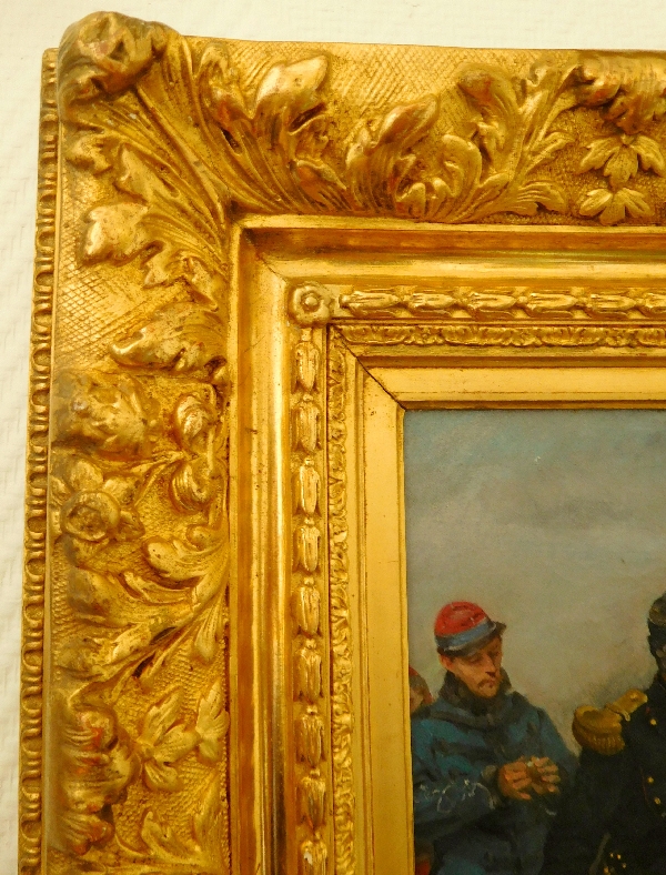 Henri-Louis Dupray : French staff officers in the 1880's, oil on canvas in a gilt wood frame