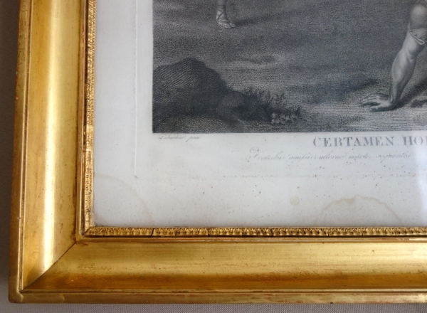 Pair of Empire engravings, gold leaf gilt wood frame, early 19th century circa 1820