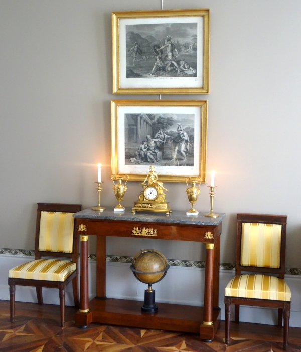 Pair of Empire engravings, gold leaf gilt wood frame, early 19th century circa 1820