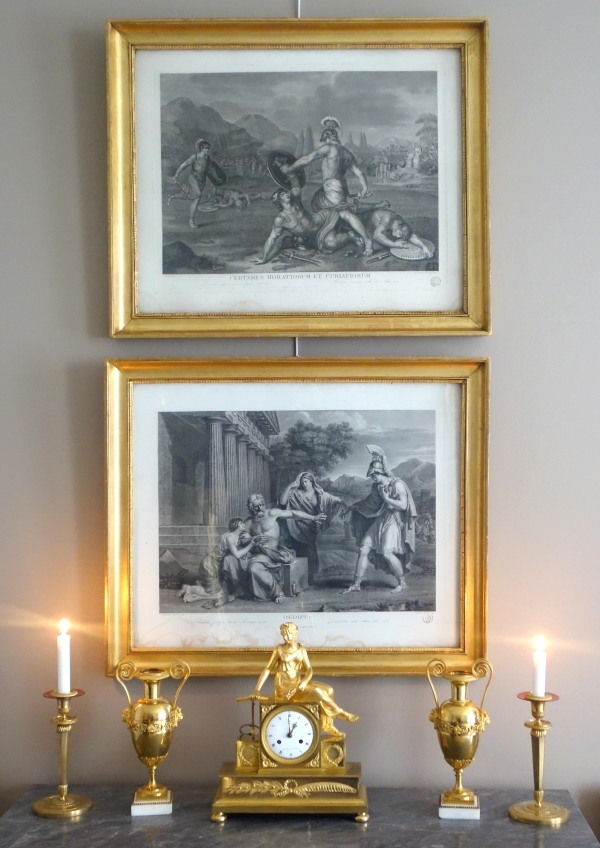 Pair of Empire engravings, gold leaf gilt wood frame, early 19th century circa 1820