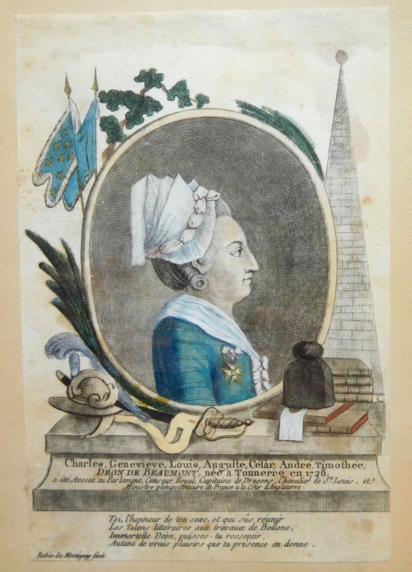 Chevalier d'Eon - paire de gravures d'époque XVIIIe siècle - amusant souvenir historique