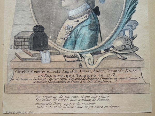 Chevalier d'Eon - paire de gravures d'époque XVIIIe siècle - amusant souvenir historique