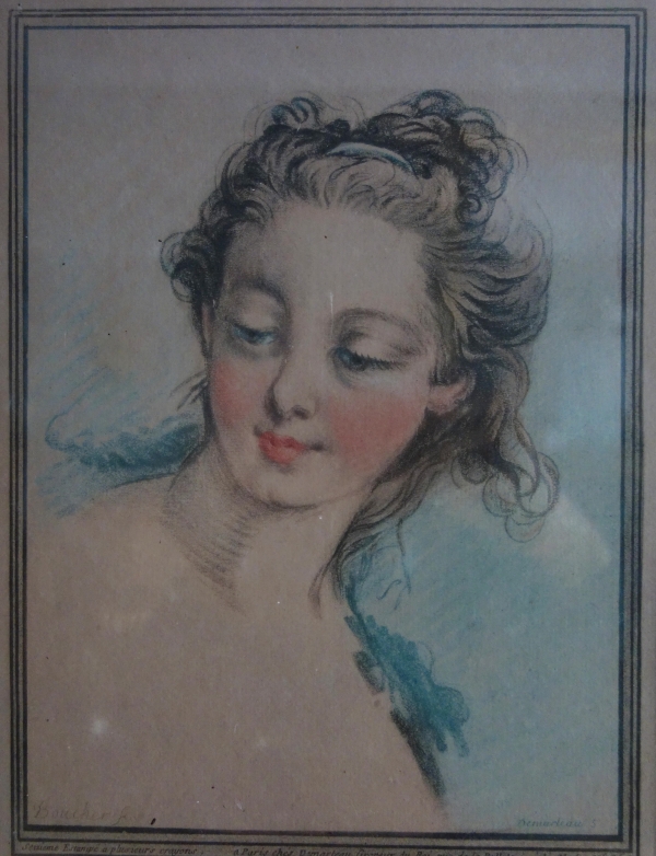 Demarteau d'après Boucher : paire de gravures à la manière du crayon - portraits de femmes XVIIIe
