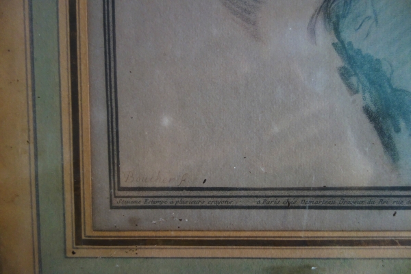 Demarteau d'après Boucher : paire de gravures à la manière du crayon - portraits de femmes XVIIIe