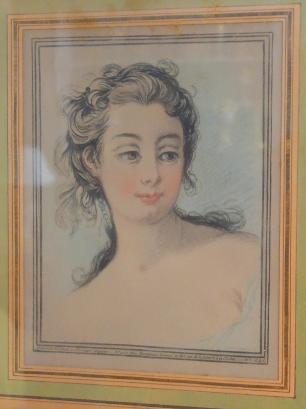 Demarteau d'après Boucher : paire de gravures à la manière du crayon - portraits de femmes XVIIIe