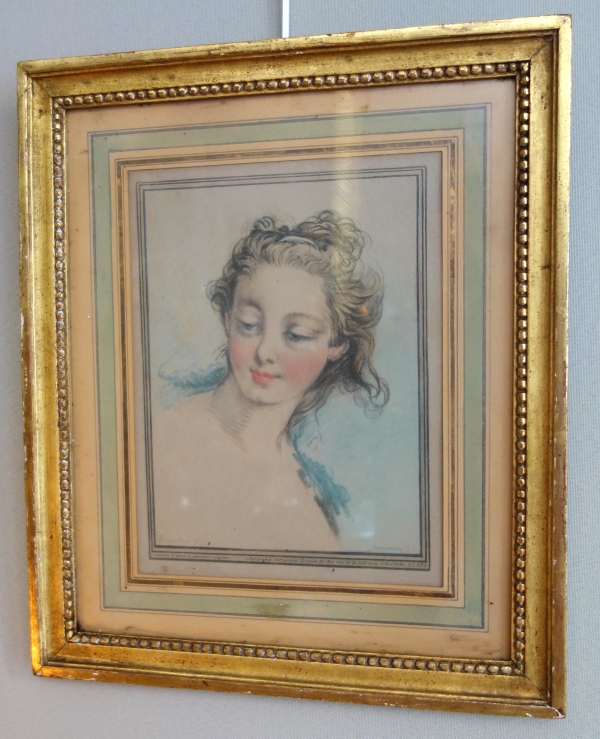 Demarteau d'après Boucher : paire de gravures à la manière du crayon - portraits de femmes XVIIIe