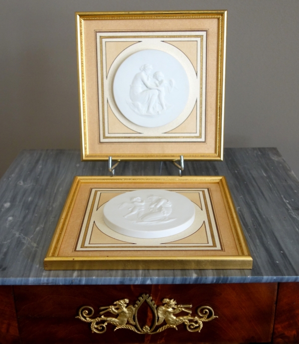 Sevres Manufacture : pair of biscuit miniatures - lesson to Love and lesson from Love after Boizot