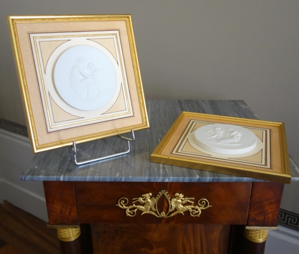 Sevres Manufacture : pair of biscuit miniatures - lesson to Love and lesson from Love after Boizot