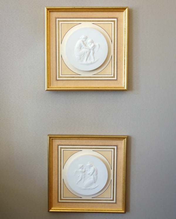 Sevres Manufacture : pair of biscuit miniatures - lesson to Love and lesson from Love after Boizot