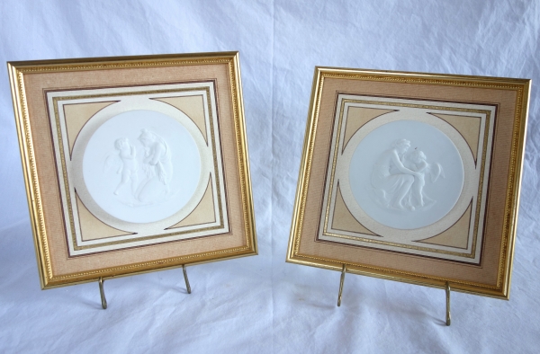 Sevres Manufacture : pair of biscuit miniatures - lesson to Love and lesson from Love after Boizot