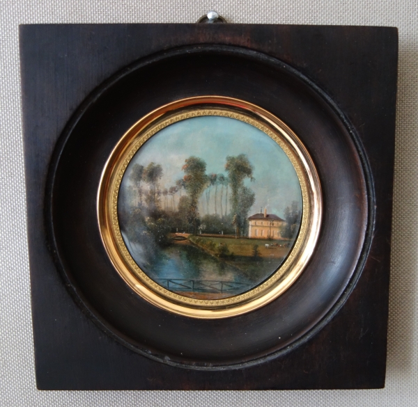 Pair of miniatures picturing a castle and its gardens - 19th century