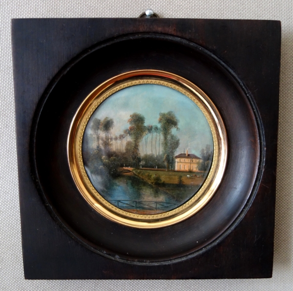Pair of miniatures picturing a castle and its gardens - 19th century
