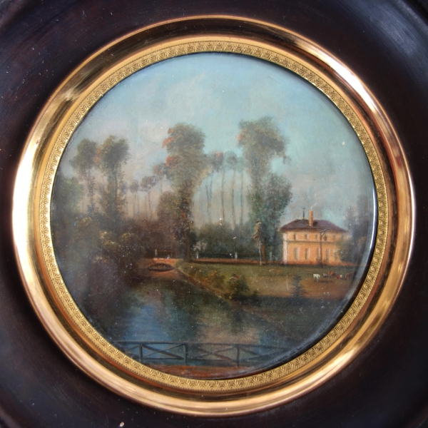 Pair of miniatures picturing a castle and its gardens - 19th century