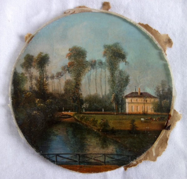 Pair of miniatures picturing a castle and its gardens - 19th century