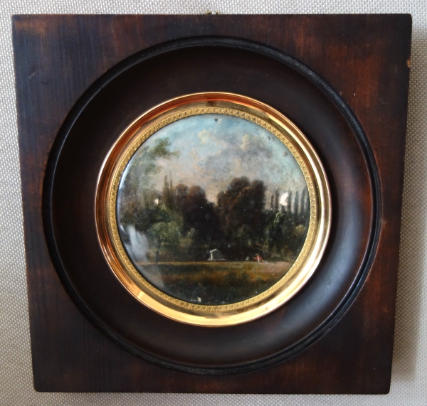 Pair of miniatures picturing a castle and its gardens - 19th century