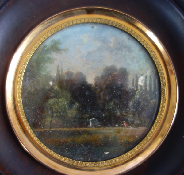Pair of miniatures picturing a castle and its gardens - 19th century