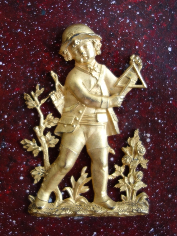 Pair of miniature ormolu characters, faux porphyry marble background - 19th century