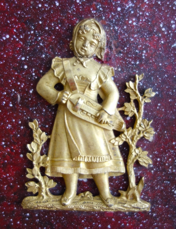 Pair of miniature ormolu characters, faux porphyry marble background - 19th century