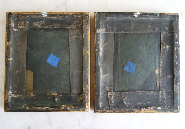 Pair of miniature ormolu characters, faux porphyry marble background - 19th century