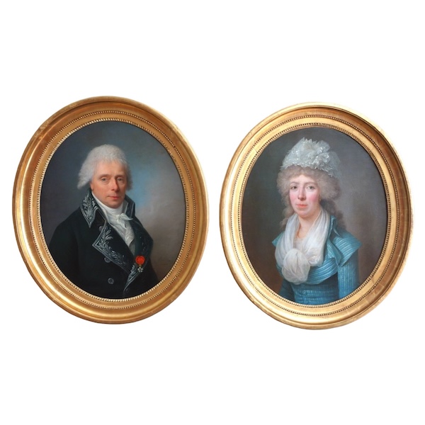Jean-François Bellier : paire de portraits, sa sœur Philippine et son mari Edme Bochet vers 1800