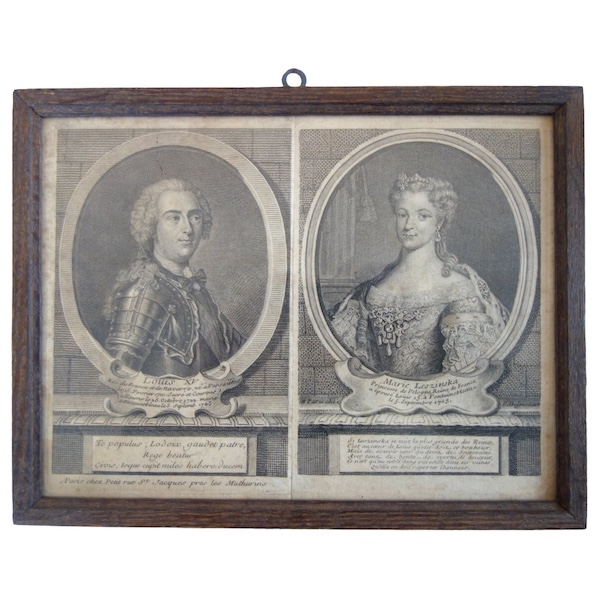Paire de portraits gravures du Roi Louis XV et de la Reine Marie Leczinska - époque XVIIIe siècle