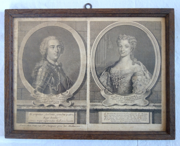 Paire de portraits gravures du Roi Louis XV et de la Reine Marie Leczinska - époque XVIIIe siècle