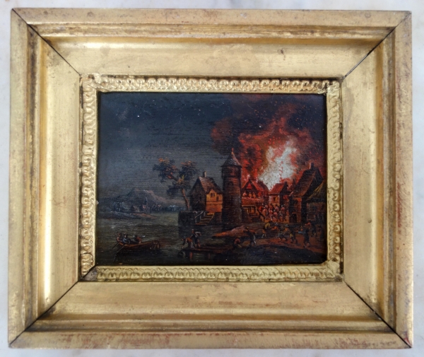 Paire de tableaux miniatures, huiles sur cuivre d'époque début XIXe siècle