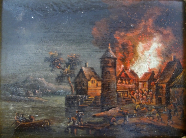 Paire de tableaux miniatures, huiles sur cuivre d'époque début XIXe siècle