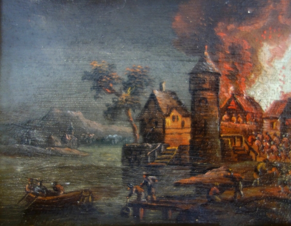 Paire de tableaux miniatures, huiles sur cuivre d'époque début XIXe siècle