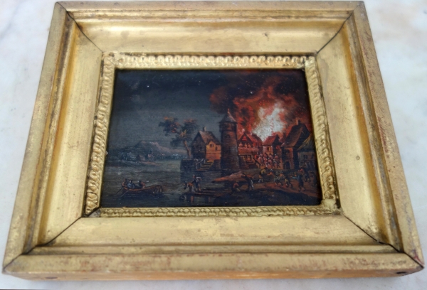 Paire de tableaux miniatures, huiles sur cuivre d'époque début XIXe siècle