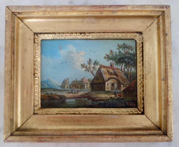 Paire de tableaux miniatures, huiles sur cuivre d'époque début XIXe siècle