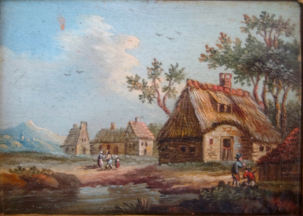 Paire de tableaux miniatures, huiles sur cuivre d'époque début XIXe siècle