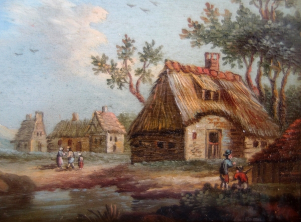 Paire de tableaux miniatures, huiles sur cuivre d'époque début XIXe siècle