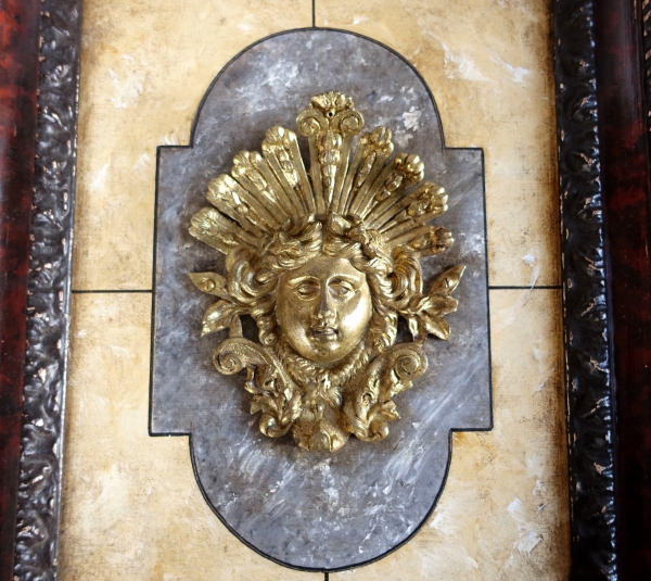 Louis XIV style decorative panel, ormolu on a background marble, 19th century