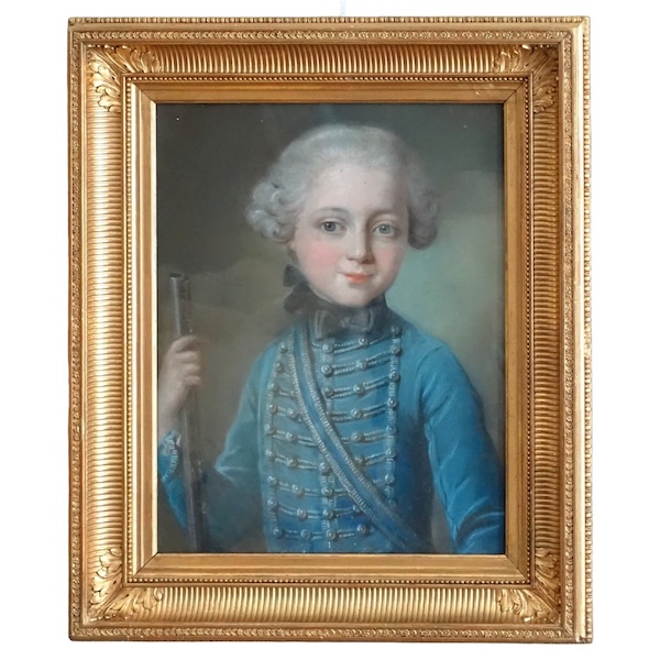 18th century French school, pastel : a child wearing Hussar clothes, Louis XVI period