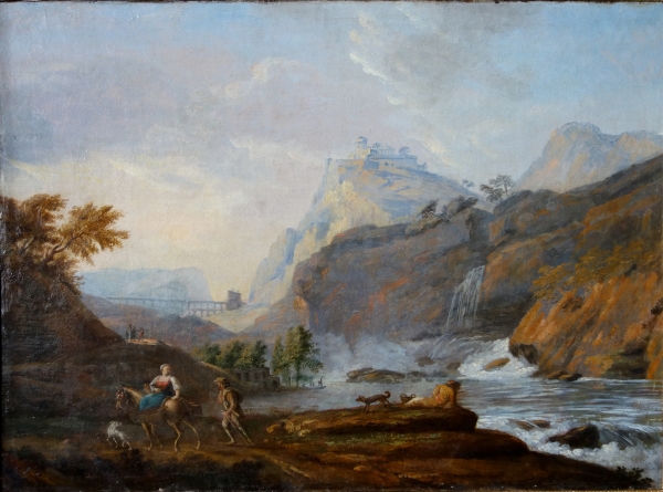 Ecole française du XVIIIe siècle paysage à la cascade, suiveur de Jean Baptiste Claudot - 88cm x 67cm