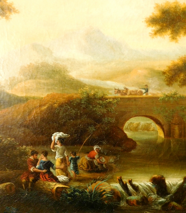 18th century French school , washerwomen in a landscape, oil on canvas 81cm x 70cm
