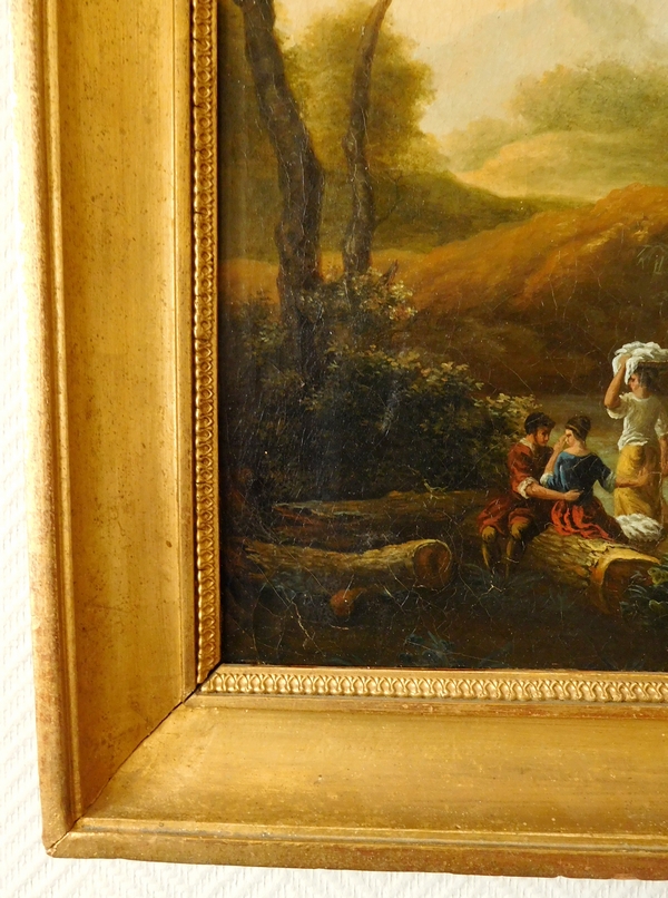 18th century French school , washerwomen in a landscape, oil on canvas 81cm x 70cm