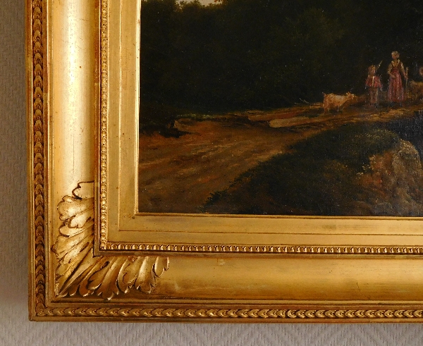 Grand huile sur toile : paysage romantique, époque Empire Restauration