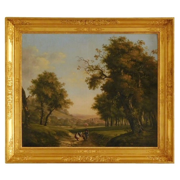 Grand tableau de paysage romantique, époque Empire Restauration