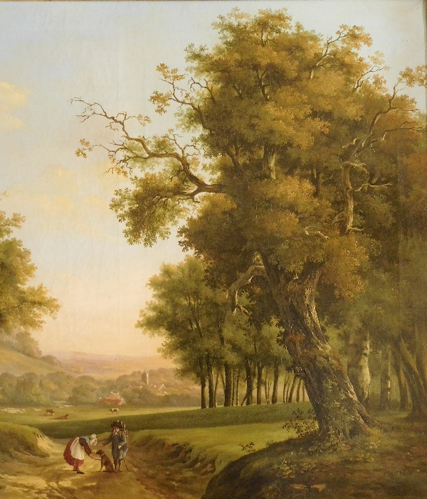 Large 19th century painting : romantic landscape, Empire / Restoration period