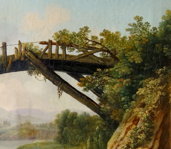 Ecole française du XVIIIe siècle, paysage de pont en ruine dans le goût d'Hubert Robert