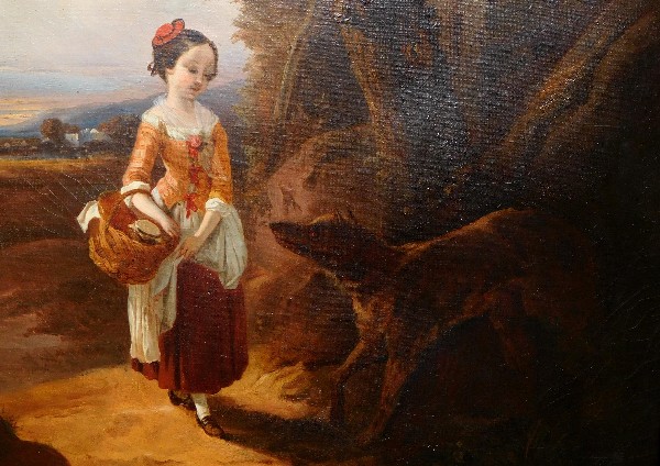 19th century French School - oil on canvas : Little Red Riding Hood