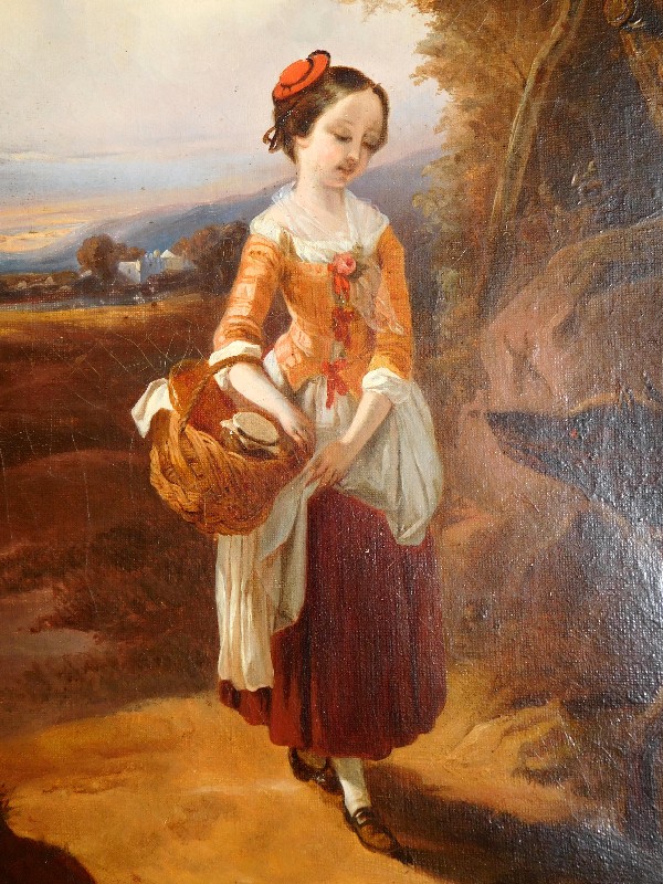 19th century French School - oil on canvas : Little Red Riding Hood