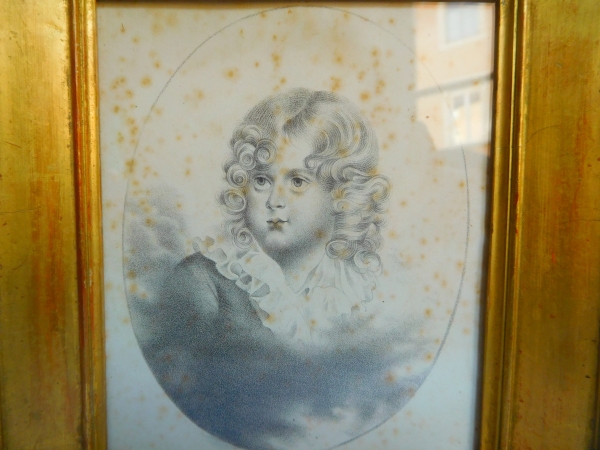 Portrait of Napoleon II, early 19th century pencil drawing in its gilt wood frame