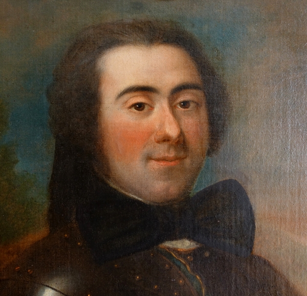 Portrait d'officier aristocrate, cadre en bois sculpté et doré - époque Louis XV - XVIIIe siècle