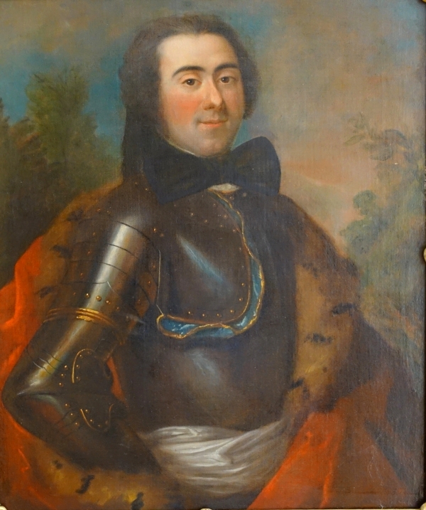 Portrait d'officier aristocrate, cadre en bois sculpté et doré - époque Louis XV - XVIIIe siècle